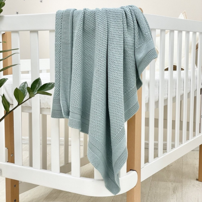 Paturica bebe Cosy tricotata din bumbac verde menta (1)